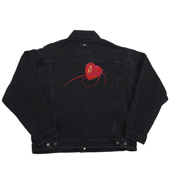 Vintage ID Wear Passion Parties Black Denim Jacket Adult L Embroidered Patch - Picture 10 of 12